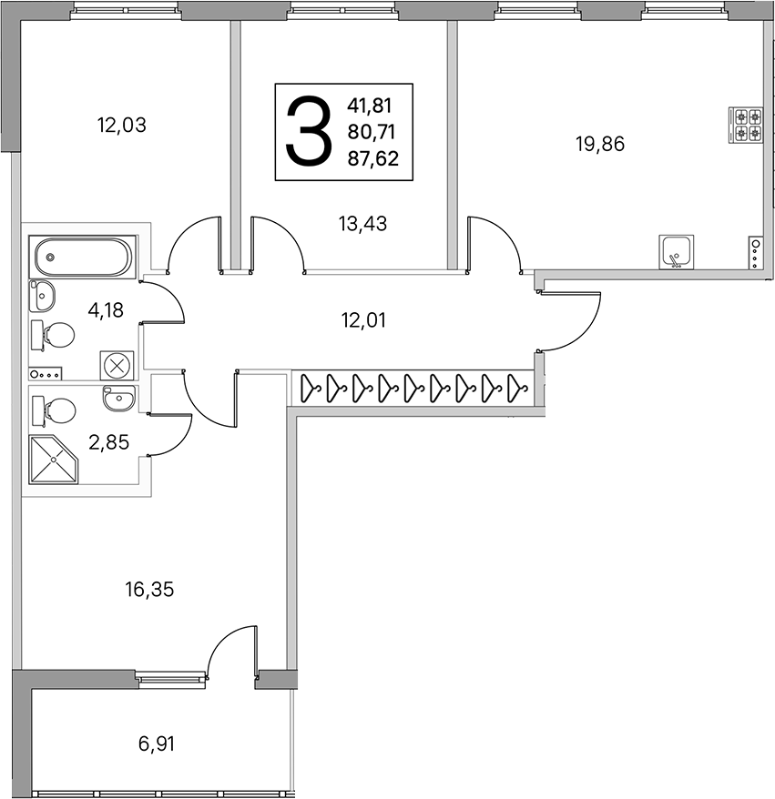 3-комнатная квартира 84.17 м², 2/4 эт., ЖК «Любоград в Стрельне»